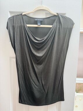 INC International Concepts Olive Green Draped Cowl Neck Short Sleeve Top